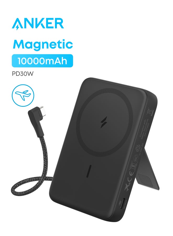 Anker Zolo Magnetic Power Bank, 10,000mAh Wireless Portable Charger with 30W Max Fast Charging, Battery Pack with Built-in USB-C Cable and Adjustable Stand, for iPhone 17/16 Series, AirPods, and More - Image 1